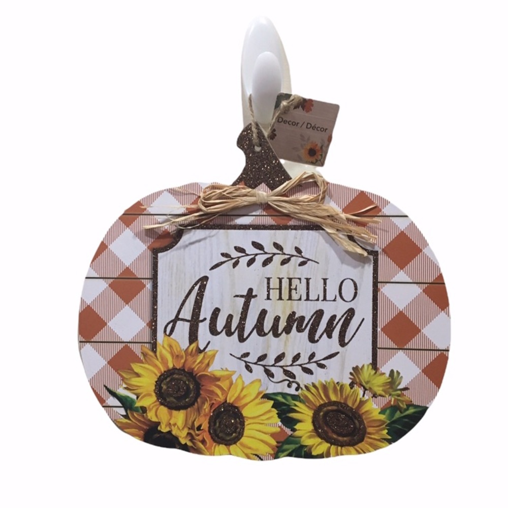 Hello Autumn Sunflower Pumpkin Fall Rustic Wall Decor Sign - Picture 2 of 8